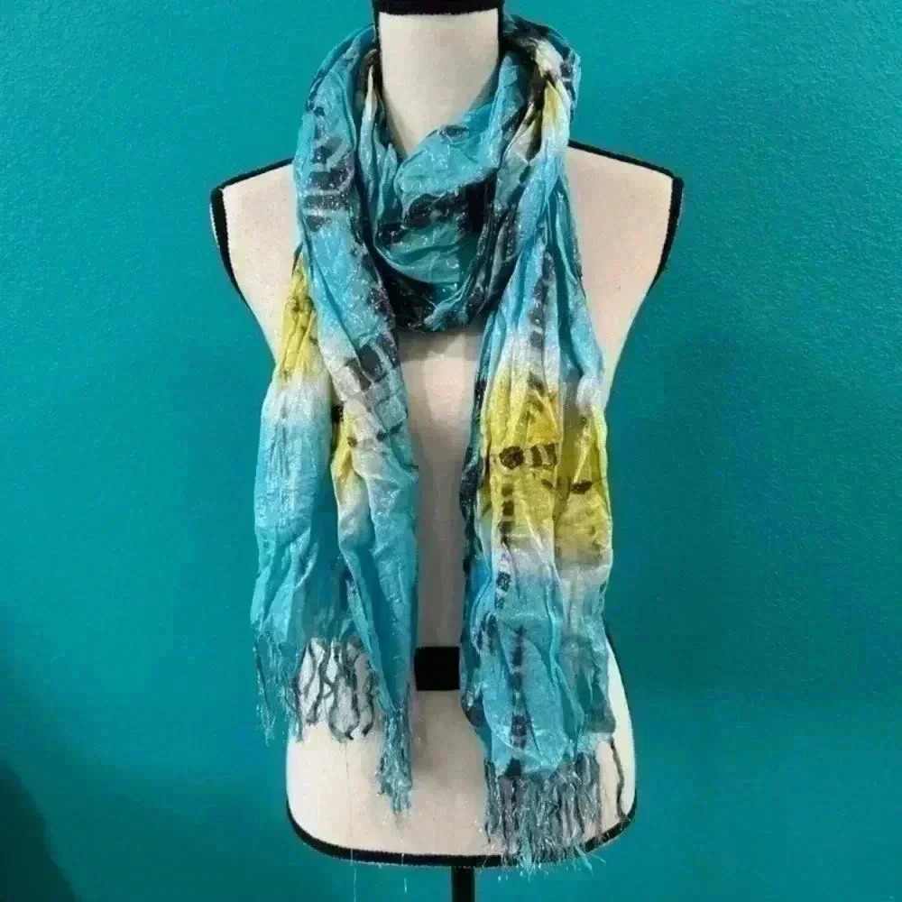Charming Charlie Teal and Yellow Lightweight Crinkle Scarf